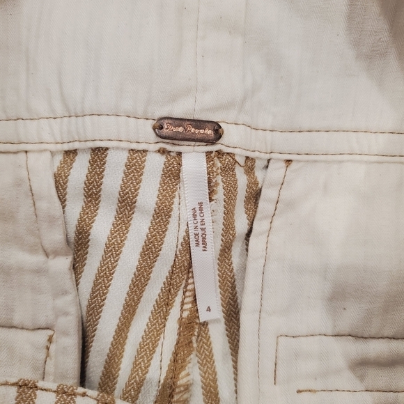 Free People Frankie High Waist Striped Pants Tan/White Ankle Crop - Picture 4 of 5
